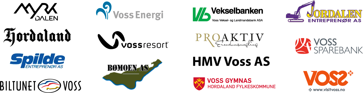 Logoar til verksemder og organisasjonar som støttar Vossaløysinga