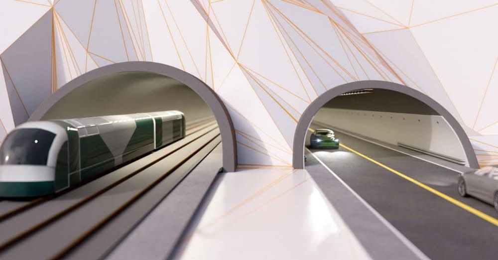 Illustrasjon av ny veg- og banetunnel